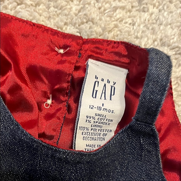 GAP Baby Denim Jumper Christmas 2003 Dress with Red Silky Lining12-18 months - Picture 3 of 14